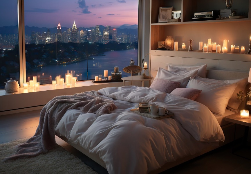 Camera da letto con illuminazione serale intelligente